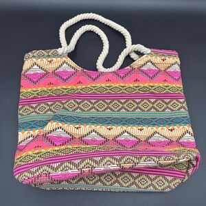 Colorful Aztec Pattern Beach Bag Rope Handle Tote Bag Travel Shopping